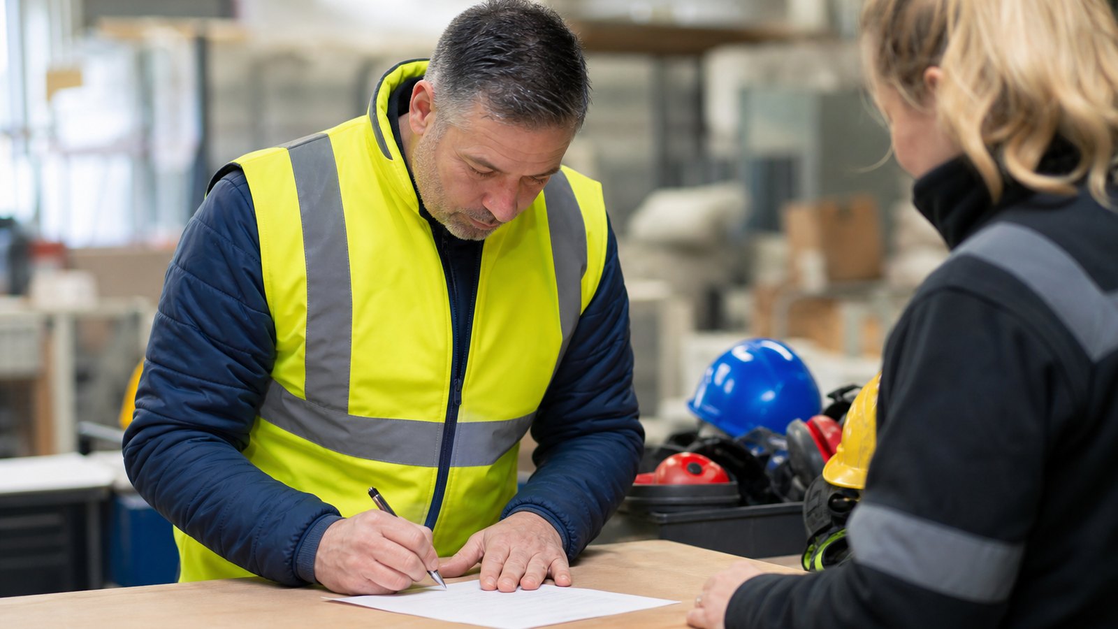 Salarié signant un document de remise d'équipement