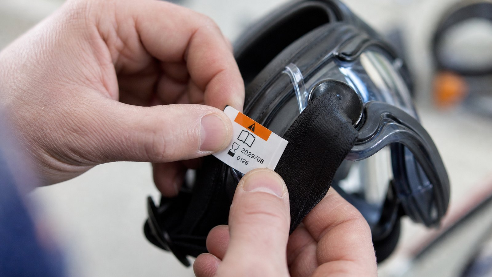 Étiquette de date sur un équipement de sécurité en stock